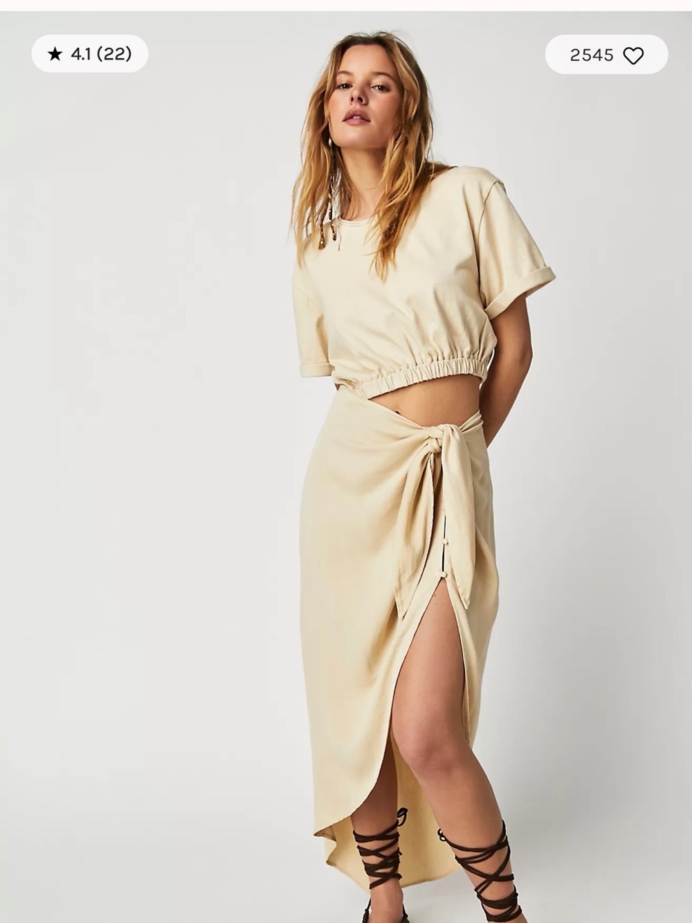 Free People Cream Tie-Front Dress